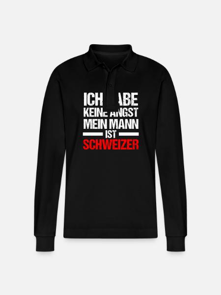 Schweizer Schweiz - Stanley/Stella Unisex Bio-Langarm-Poloshirt Prepster - Schwarz