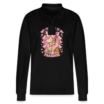 My Coffee Is My Paradise Giraffe für einen - Stanley/Stella Unisex Bio-Langarm-Poloshirt Prepster - Schwarz - Vorne - Anna (173cm) & Nico (186cm)