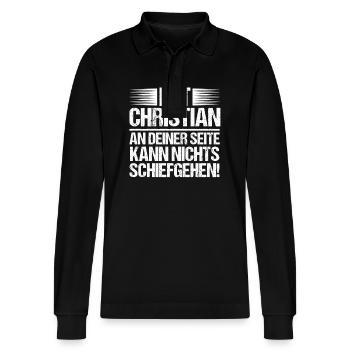First name Chris Christian - Stanley/Stella Organic Unisex Long-Sleeved Polo Shirt Prepster - black - Front - Anna (173cm) & Nico (186cm)