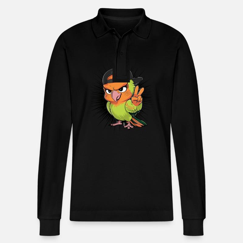 Cooler Papagei mit schwarzem Hut - Stanley/Stella Unisex Bio-Langarm-Poloshirt Prepster - Schwarz