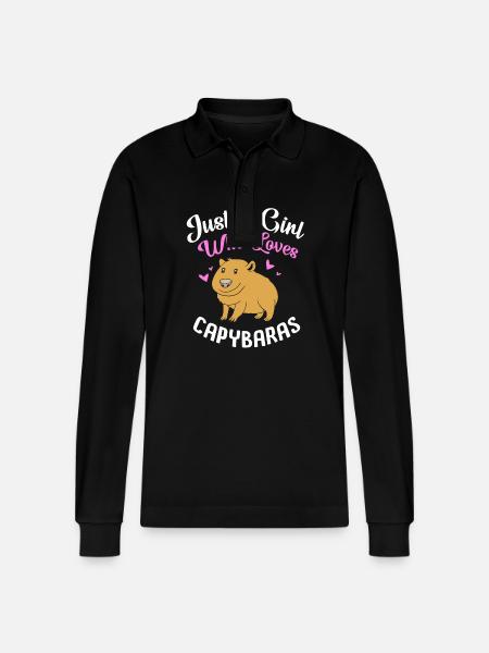 Capybara - Stanley/Stella Organic Unisex Long-Sleeved Polo Shirt Prepster - black