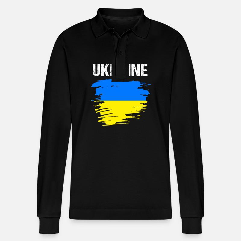 Ukraine - Stanley/Stella Unisex Bio-Langarm-Poloshirt Prepster - Schwarz
