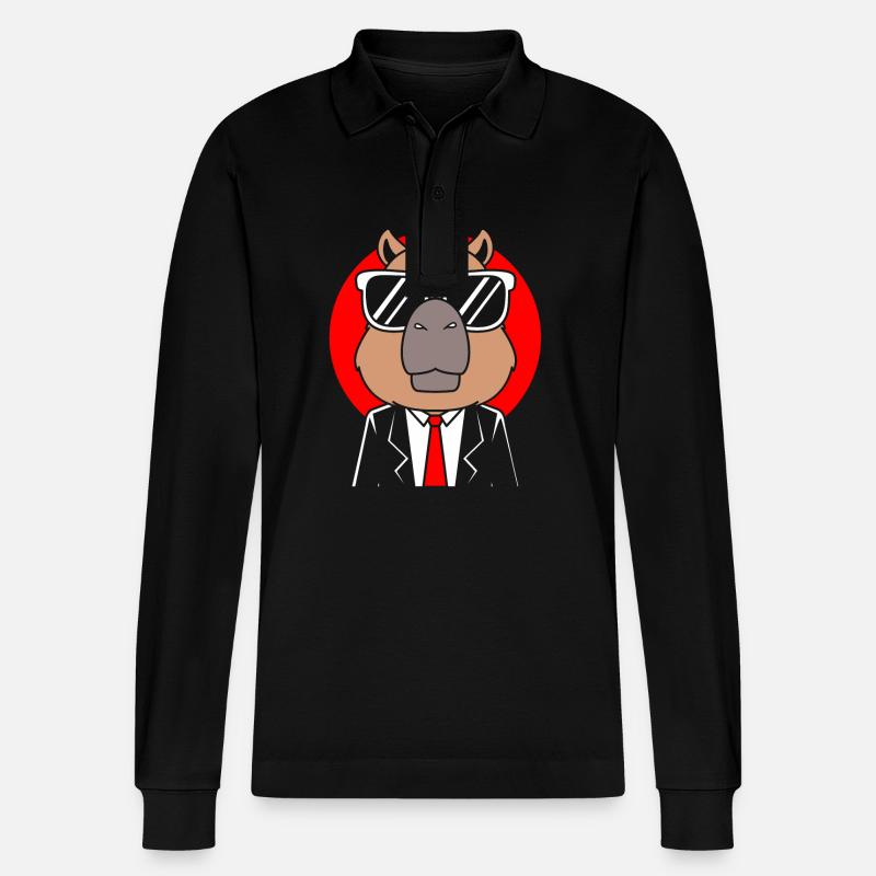 Capybara Gentleman - Stanley/Stella Unisex Bio-Langarm-Poloshirt Prepster - Schwarz