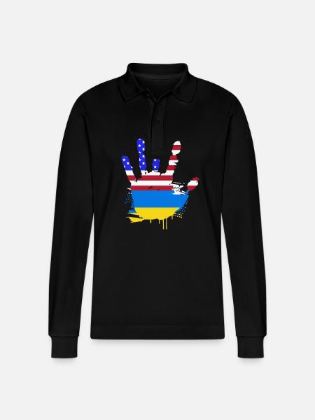 Ukraine - Stanley/Stella Organic Unisex Long-Sleeved Polo Shirt Prepster - black