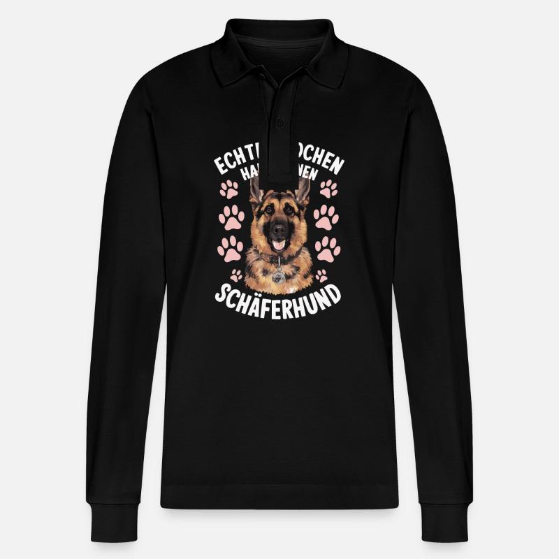 Deutscher Schäferhund Hund Malinois Hunde - Stanley/Stella Unisex Bio-Langarm-Poloshirt Prepster - Schwarz