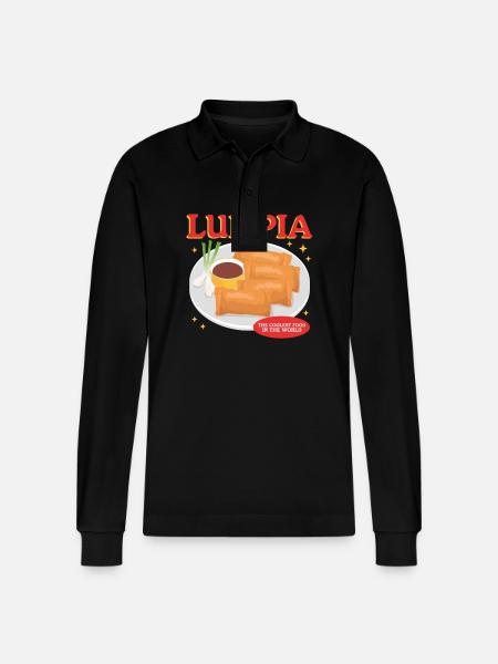 Lumpia Spring Roll Loempia Gift - Stanley/Stella Organic Unisex Long-Sleeved Polo Shirt Prepster - black
