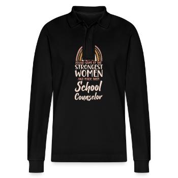 School Counselor Female Girl - Stanley/Stella Organic Unisex Long-Sleeved Polo Shirt Prepster - black - Front - Anna (173cm) & Nico (186cm)