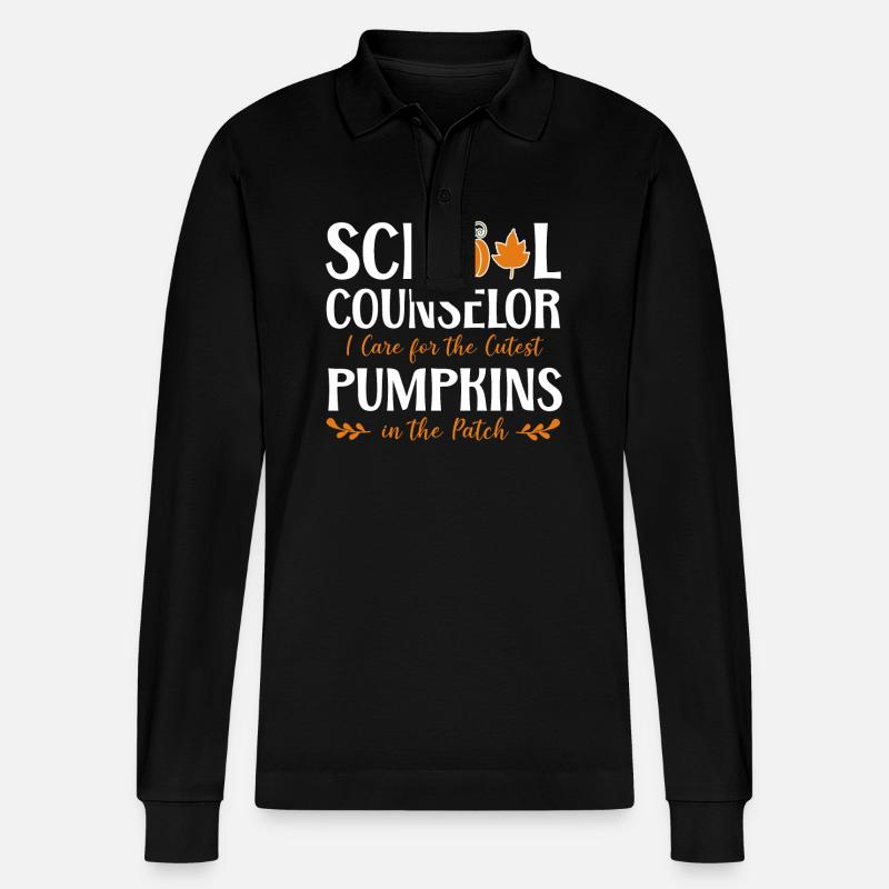 School Counselor Pumpkin Fall - Stanley/Stella Unisex Bio-Langarm-Poloshirt Prepster - Schwarz