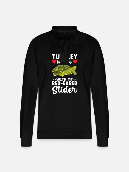 Turtle Red-eared Turtle - Stanley/Stella Organic Unisex Long-Sleeved Polo Shirt Prepster - black