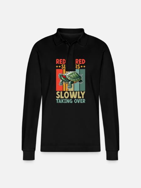 Turtle Red-eared Turtle - Stanley/Stella Organic Unisex Long-Sleeved Polo Shirt Prepster - black