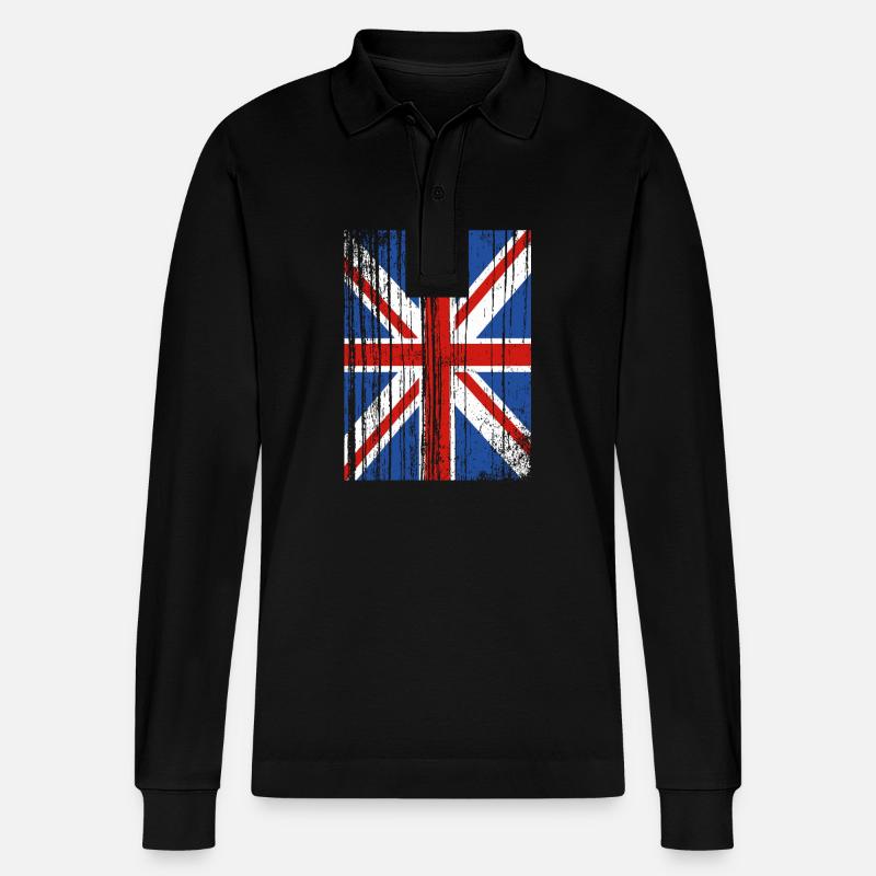 England Englisch - Stanley/Stella Unisex Bio-Langarm-Poloshirt Prepster - Schwarz