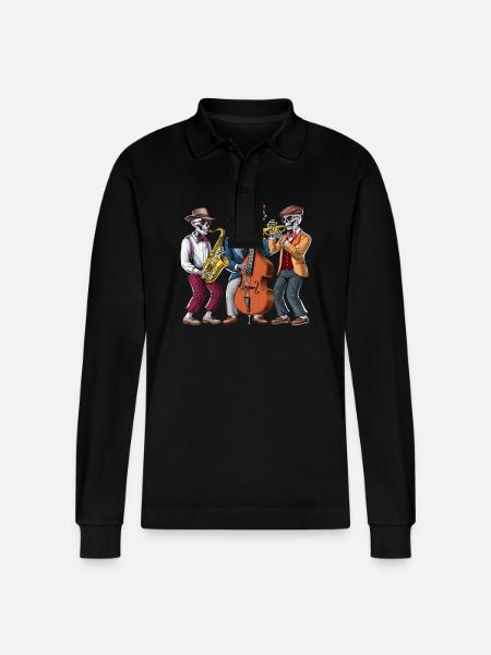 Skeleton Jazz Musicians - Stanley/Stella Organic Unisex Long-Sleeved Polo Shirt Prepster - black