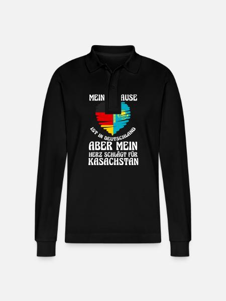 Kazakhstan Germany Kazakhstan - Stanley/Stella Organic Unisex Long-Sleeved Polo Shirt Prepster - black
