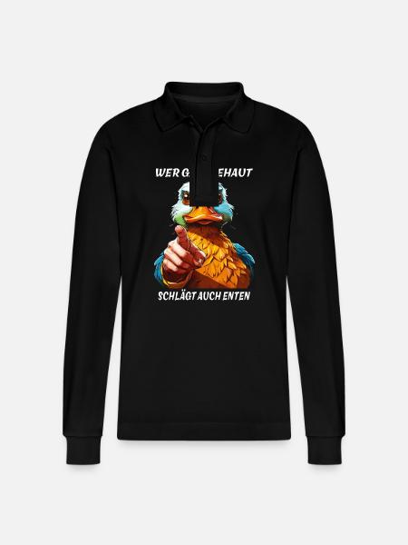 WHO BEATS GOOSEBUMPS ALSO DUCKS - Stanley/Stella Organic Unisex Long-Sleeved Polo Shirt Prepster - black