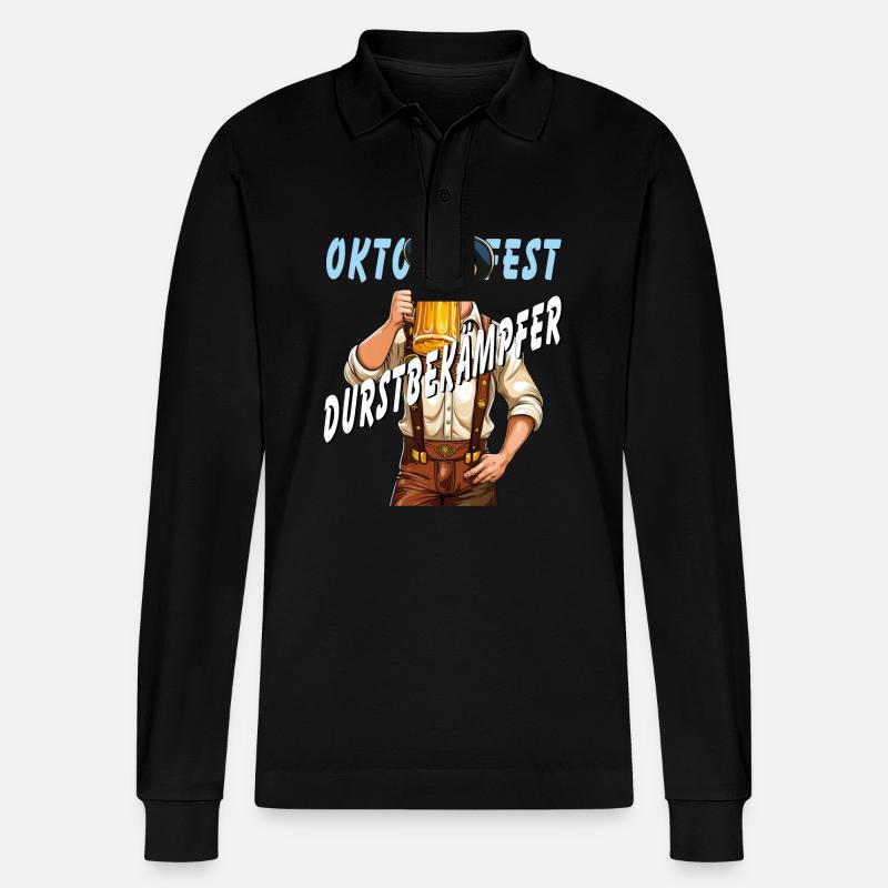 MANN Bier DURSTBEKÄMPFER - Stanley/Stella Unisex Bio-Langarm-Poloshirt Prepster - Schwarz