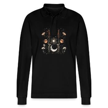 Mystische Mondphasen und Blumen - Stanley/Stella Unisex Bio-Langarm-Poloshirt Prepster - Schwarz - Vorne - Anna (173cm) & Nico (186cm)