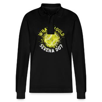 Funny Tennis Player Racket What - Stanley/Stella Unisex Bio-Langarm-Poloshirt Prepster - Schwarz - Vorne - Anna (173cm) & Nico (186cm)
