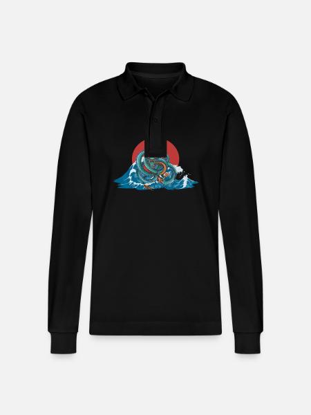Japanese Dragon China Asia - Stanley/Stella Organic Unisex Long-Sleeved Polo Shirt Prepster - black
