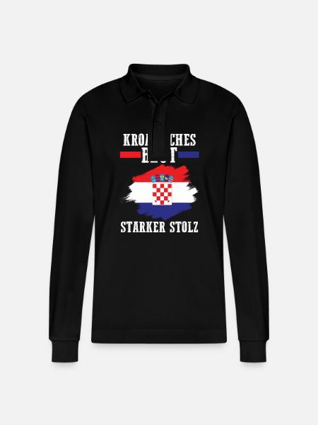 Croat Croatian Croatia - Stanley/Stella Organic Unisex Long-Sleeved Polo Shirt Prepster - black