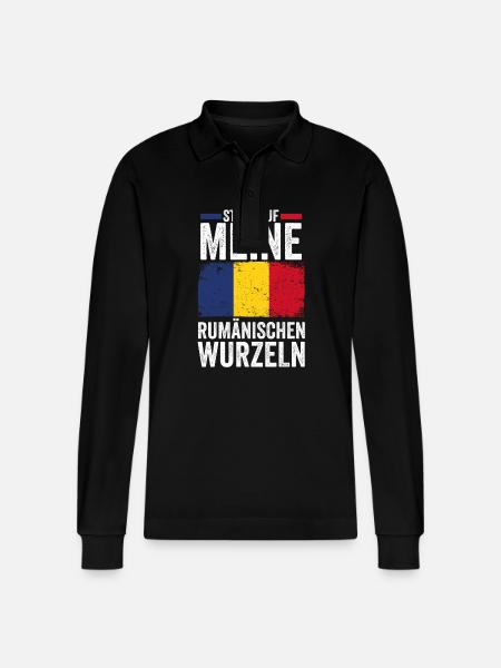 Romanian Romania Romania - Stanley/Stella Organic Unisex Long-Sleeved Polo Shirt Prepster - black