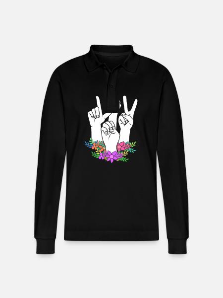 Sign language sign ASL deaf - Stanley/Stella Organic Unisex Long-Sleeved Polo Shirt Prepster - black
