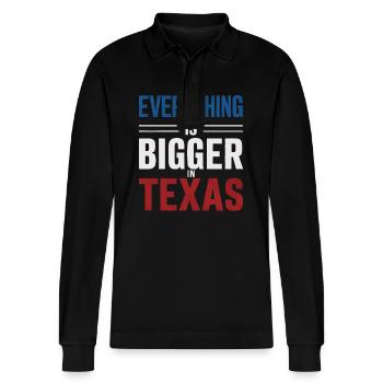 Texas State Texans Texas - Stanley/Stella Organic Unisex Long-Sleeved Polo Shirt Prepster - black - Front - Anna (173cm) & Nico (186cm)