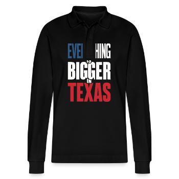 Texas State Texans Texas - Stanley/Stella Organic Unisex Long-Sleeved Polo Shirt Prepster - black - Front - Anna (173cm) & Nico (186cm)
