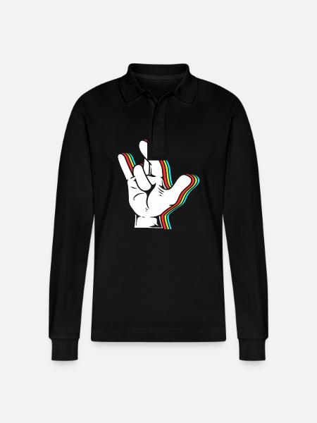 Sign language sign ASL deaf - Stanley/Stella Organic Unisex Long-Sleeved Polo Shirt Prepster - black