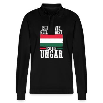 Ungar Ungarisch Ungarn - Stanley/Stella Unisex Bio-Langarm-Poloshirt Prepster - Schwarz - Vorne - Anna (173cm) & Nico (186cm)