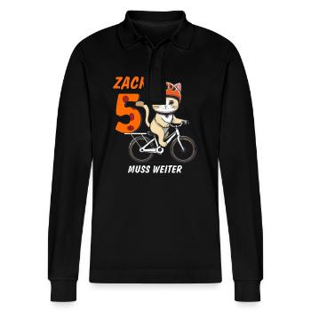 CAT BIKE MUST CONTINUE ZACK FIVE - Stanley/Stella Organic Unisex Long-Sleeved Polo Shirt Prepster - black - Front - Anna (173cm) & Nico (186cm)