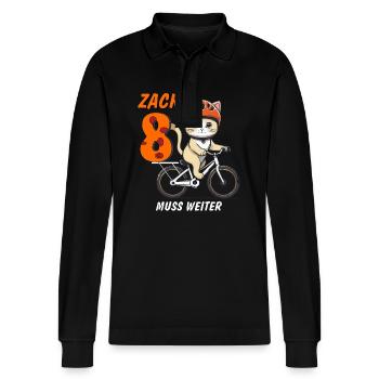 CAT BIKE MUST CONTINUE ZACK EIGHT - Stanley/Stella Organic Unisex Long-Sleeved Polo Shirt Prepster - black - Front - Anna (173cm) & Nico (186cm)