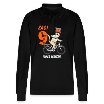 CAT BIKE MUST CONTINUE ZACK NINE - Stanley/Stella Organic Unisex Long-Sleeved Polo Shirt Prepster - black - Front - Anna (173cm) & Nico (186cm)