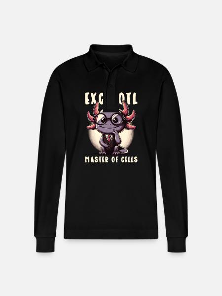 Excelotl Geeky Spreadsheet Axolotl - Stanley/Stella Organic Unisex Long-Sleeved Polo Shirt Prepster - black