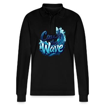 Catch the Wave für einen Surfer Wellenreiter - Stanley/Stella Unisex Bio-Langarm-Poloshirt Prepster - Schwarz - Vorne - Anna (173cm) & Nico (186cm)