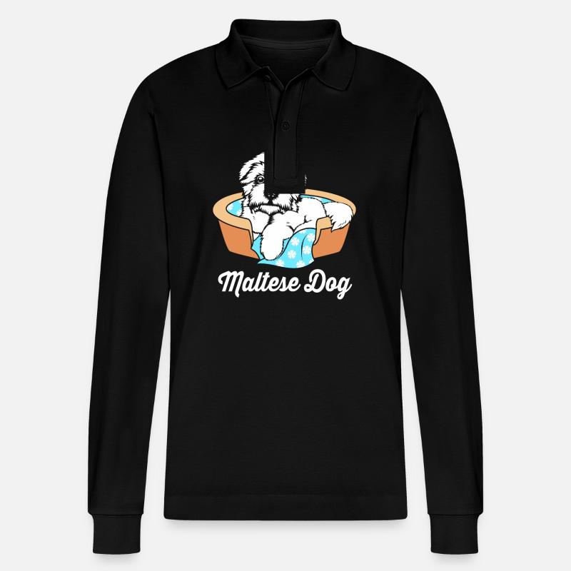 Malteser Hund - Stanley/Stella Unisex Bio-Langarm-Poloshirt Prepster - Schwarz