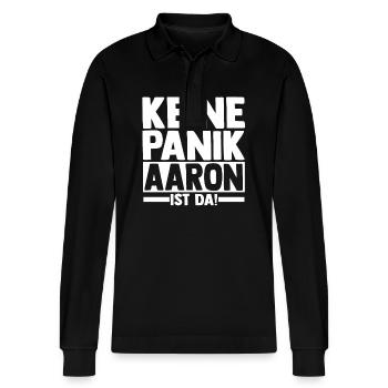 First name Aaron - Stanley/Stella Organic Unisex Long-Sleeved Polo Shirt Prepster - black - Front - Anna (173cm) & Nico (186cm)