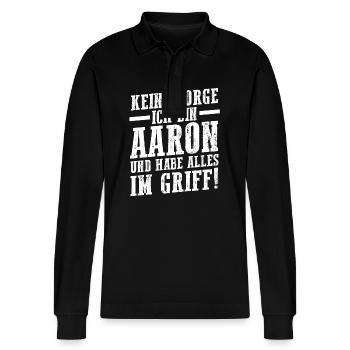 First name Aaron - Stanley/Stella Organic Unisex Long-Sleeved Polo Shirt Prepster - black - Front - Anna (173cm) & Nico (186cm)