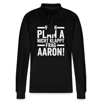 First name Aaron - Stanley/Stella Organic Unisex Long-Sleeved Polo Shirt Prepster - black - Front - Anna (173cm) & Nico (186cm)