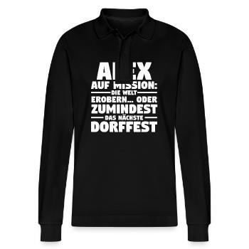 Alexander Alexandra Alexa Alex - Stanley/Stella Unisex Bio-Langarm-Poloshirt Prepster - Schwarz - Vorne - Anna (173cm) & Nico (186cm)