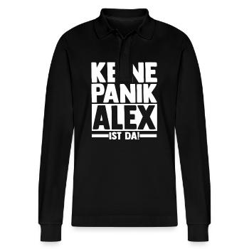 Alexander Alexandra Alexa Alex - Stanley/Stella Unisex Bio-Langarm-Poloshirt Prepster - Schwarz - Vorne - Anna (173cm) & Nico (186cm)
