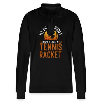 Funny Tennis Player Racket - Stanley/Stella Unisex Bio-Langarm-Poloshirt Prepster - Schwarz - Vorne - Anna (173cm) & Nico (186cm)
