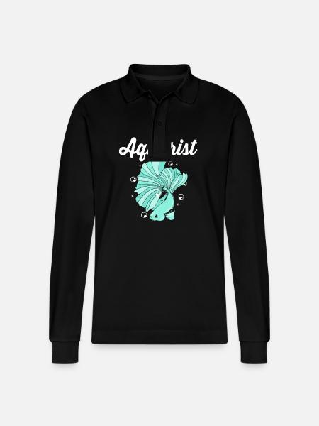 Aquarium Aquarist - Stanley/Stella Organic Unisex Long-Sleeved Polo Shirt Prepster - black
