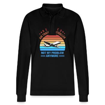 Air traffic controller - Stanley/Stella Organic Unisex Long-Sleeved Polo Shirt Prepster - black - Front - Anna (173cm) & Nico (186cm)