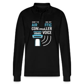 Air traffic controller - Stanley/Stella Organic Unisex Long-Sleeved Polo Shirt Prepster - black - Front - Anna (173cm) & Nico (186cm)