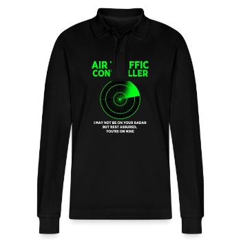 Air traffic controller - Stanley/Stella Organic Unisex Long-Sleeved Polo Shirt Prepster - black - Front - Anna (173cm) & Nico (186cm)