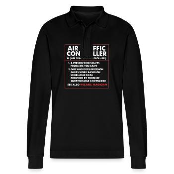 Air traffic controller - Stanley/Stella Organic Unisex Long-Sleeved Polo Shirt Prepster - black - Front - Anna (173cm) & Nico (186cm)