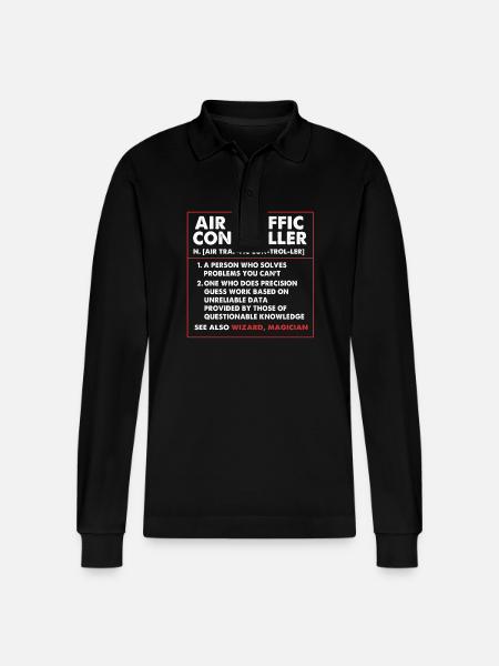 Air traffic controller - Stanley/Stella Organic Unisex Long-Sleeved Polo Shirt Prepster - black