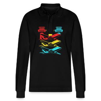 Air traffic controller - Stanley/Stella Organic Unisex Long-Sleeved Polo Shirt Prepster - black - Front - Anna (173cm) & Nico (186cm)