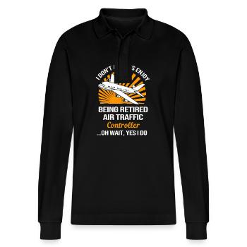 Air traffic controller - Stanley/Stella Organic Unisex Long-Sleeved Polo Shirt Prepster - black - Front - Anna (173cm) & Nico (186cm)