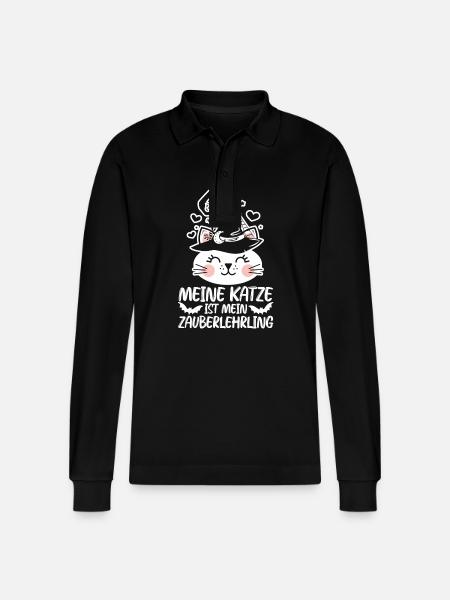 Cat Witch Halloween Costume Halloween - Stanley/Stella Organic Unisex Long-Sleeved Polo Shirt Prepster - black